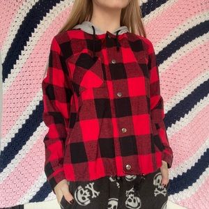 Red Flannel With hood and Cinched waist